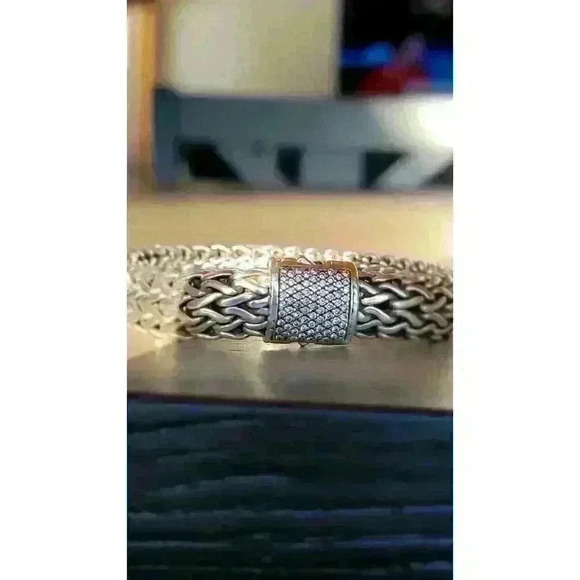 John Hardy 925 Sterling Silver Pave Diamond 12mm Classic Chain Bracelet - Picture 2 of 10